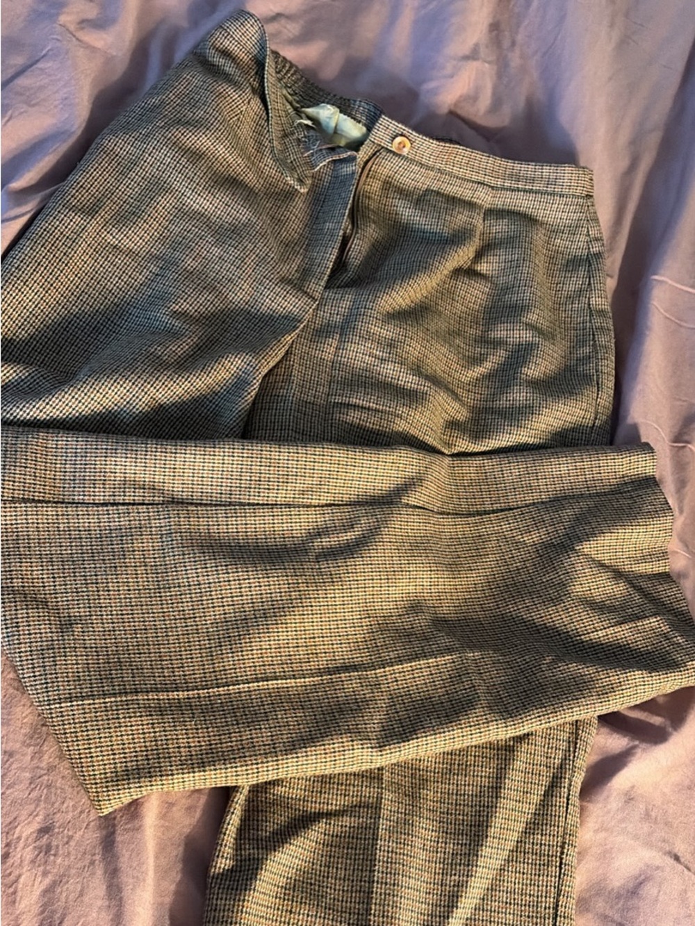 Neutral Houndstooth Dress Pants - Classic Tailored Fit
